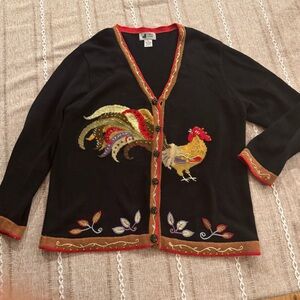 Cintage J Two Colorful Rooster Embroidered Cardigan XL